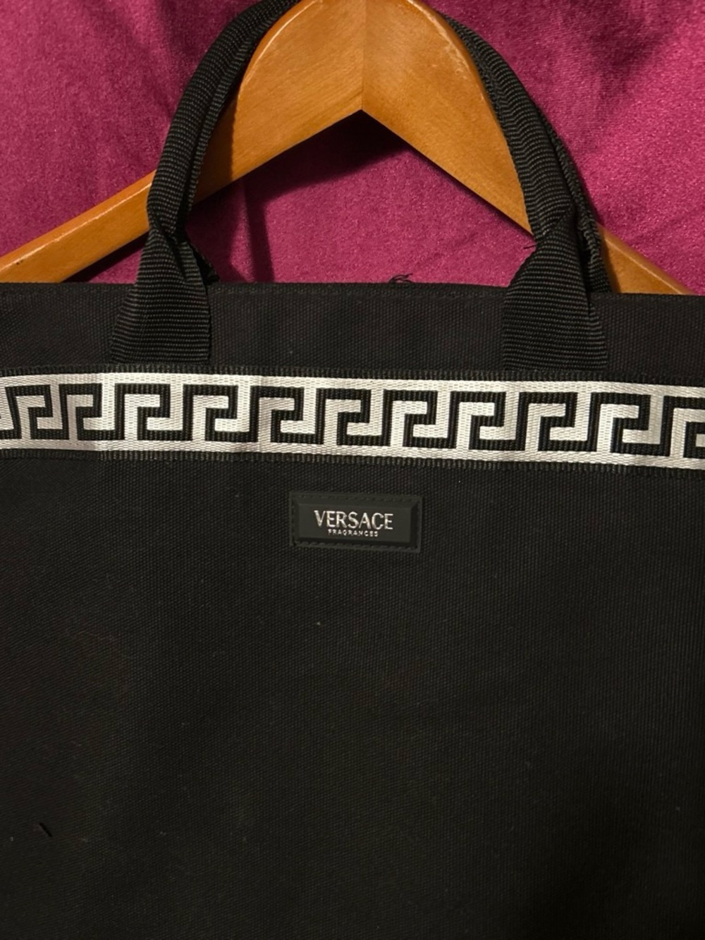 Versace Black Tote with Silver Greca Trim